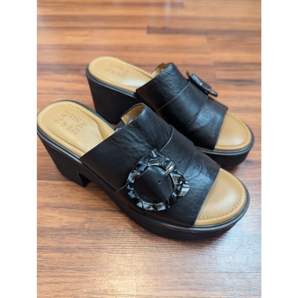 Naturalizer Leather Platform Wedge Mules- Size 9 M- Black Slip On Sandal - Picture 3 of 7